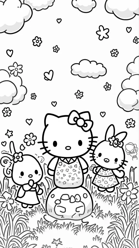 coloriage bonjour kitty tous les personnages